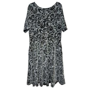 The Curve Los Angeles Silver Metallic Swirl Skater Dress NWOT 1X
